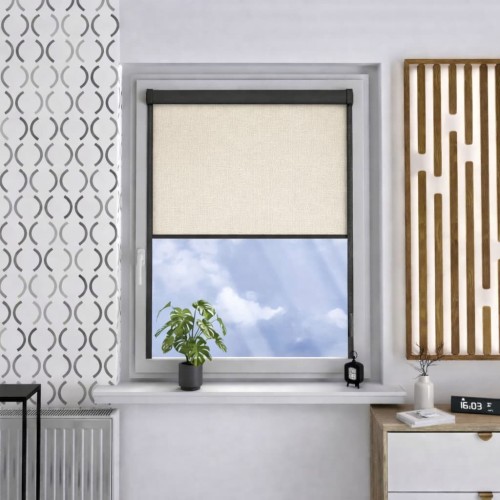 Roleta materiałowa w kasecie aluminiowej zaciemniająca – brudny beż