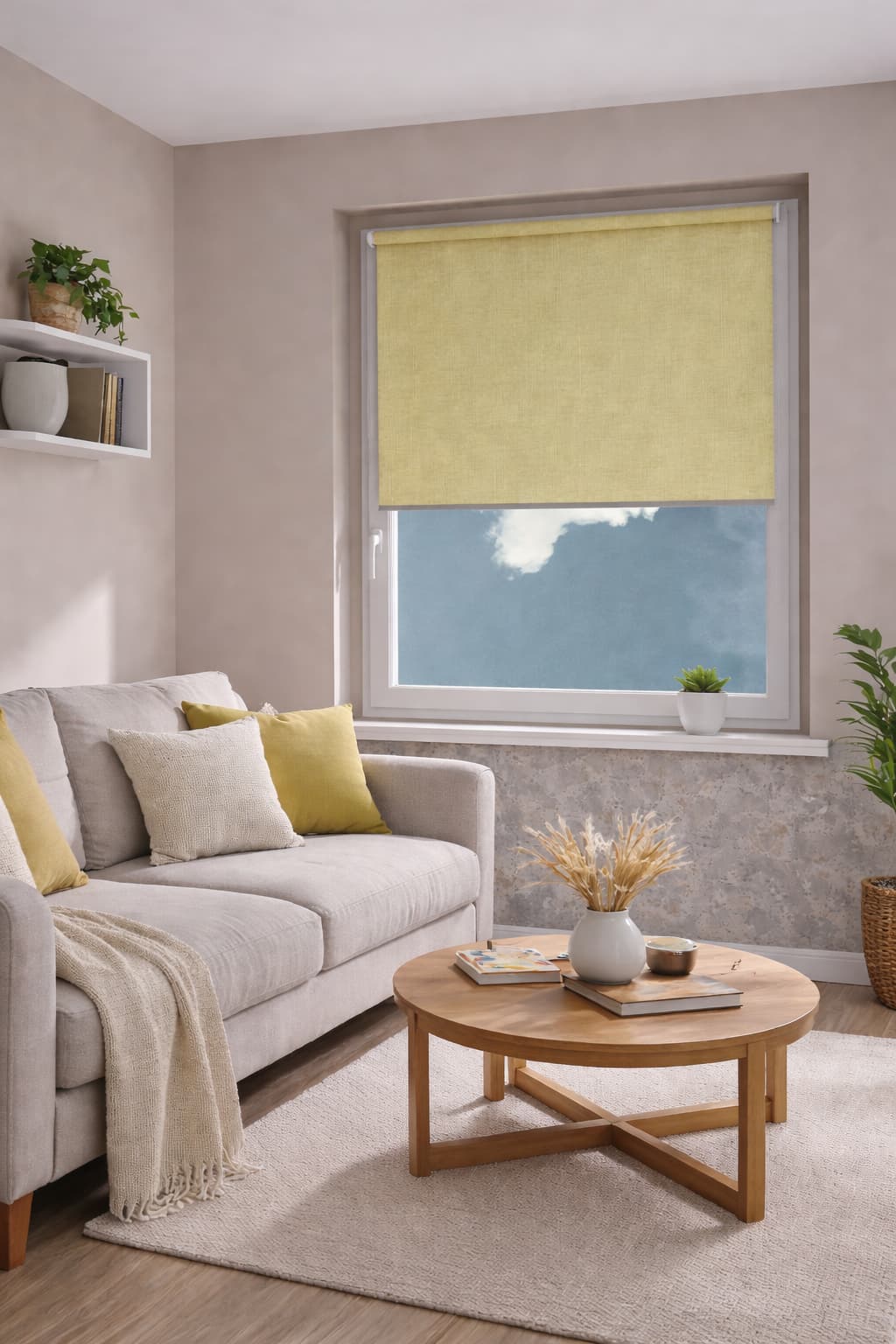 Roleta materiałowa ciemnobeżowa