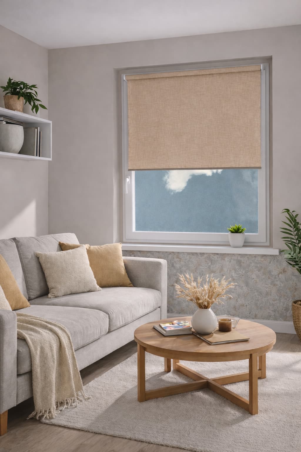 Roleta materiałowa brudny beż biała guma