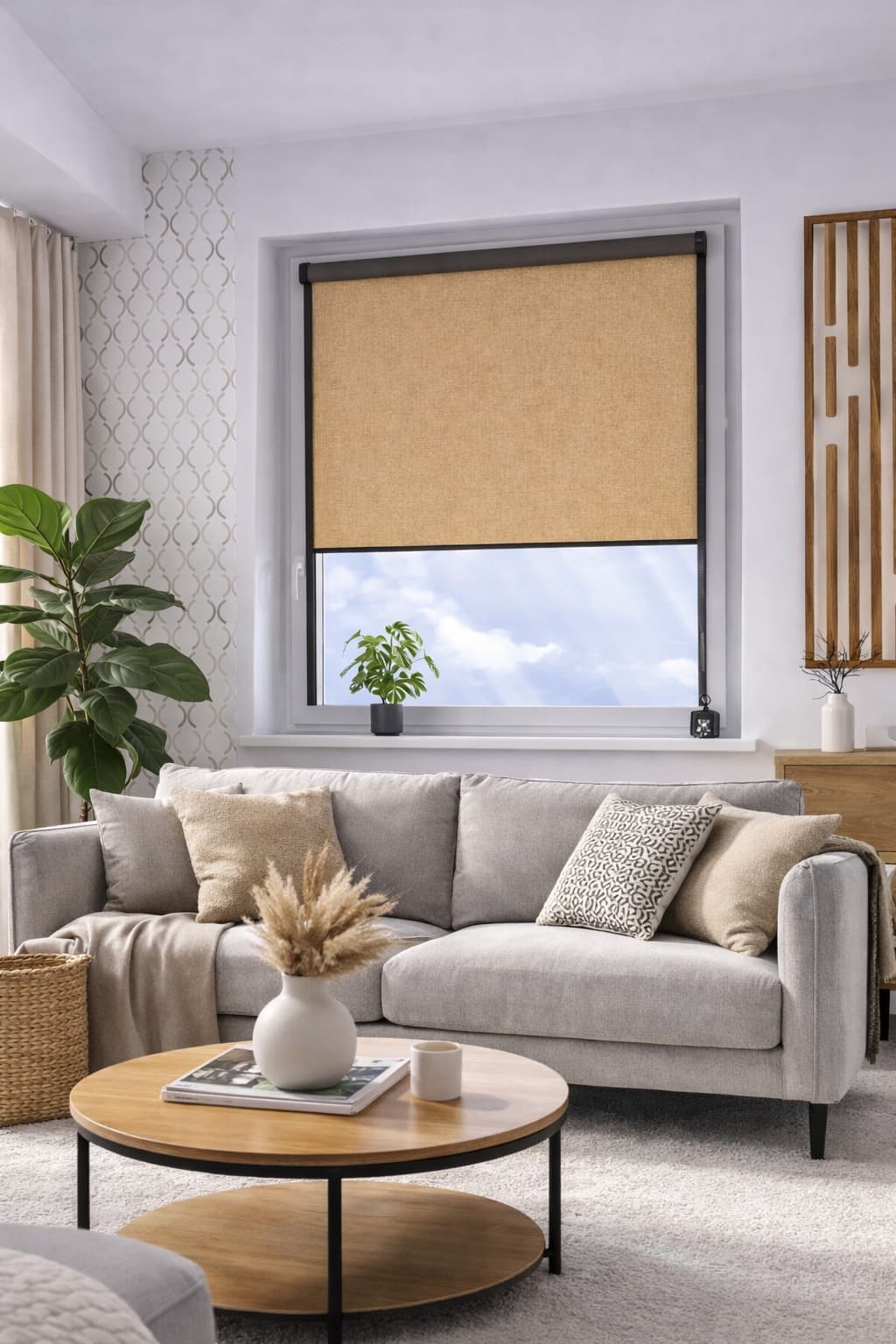 Roleta materiałowa zaciemniająca ciemny beż