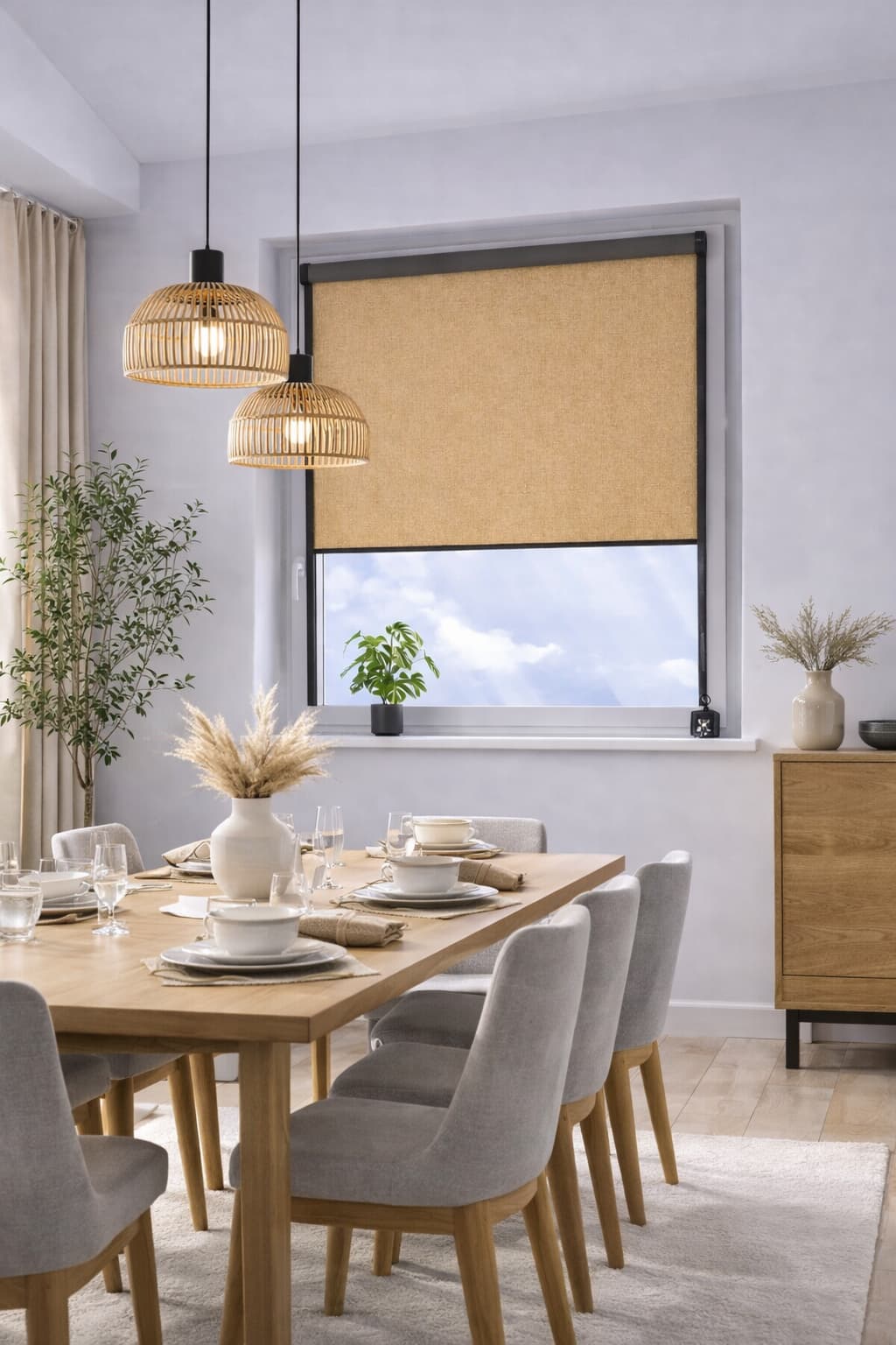 Roleta materiałowa ciemnobeżowa