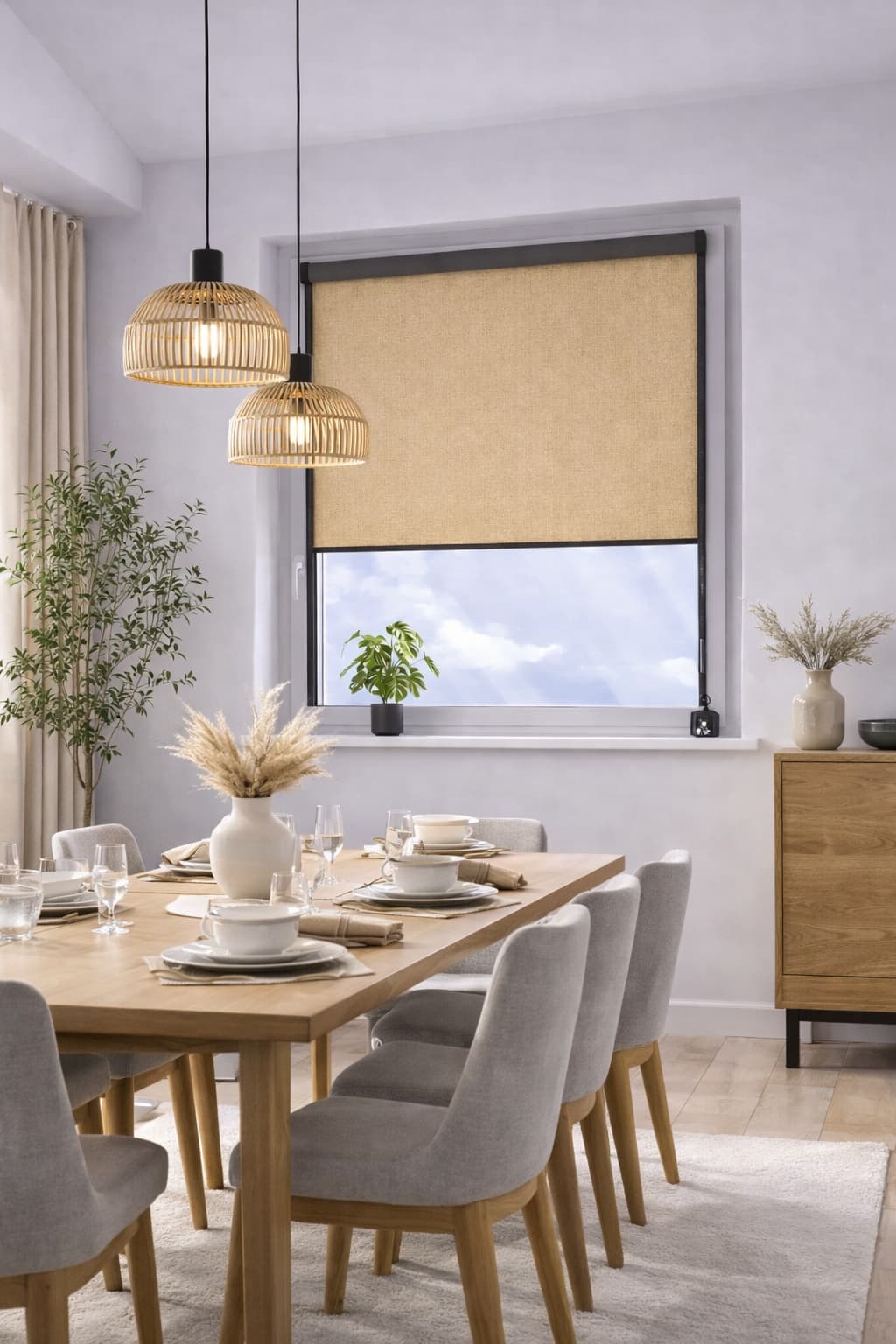 Roleta beżowa z białym spodem blackout